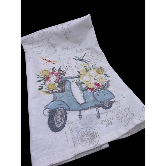 Rachel Ashwell The Prairie Tea Towel Scooter Floral Flowers French Script 28x20 - Picture 3 of 8